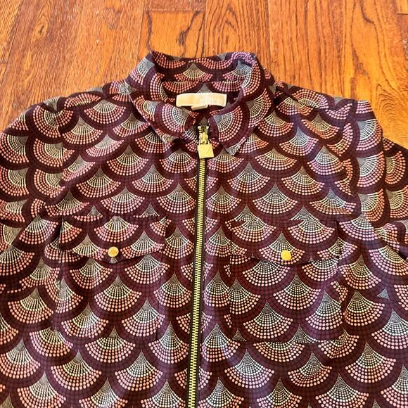 MICHAEL Michael Kors Blouse Women’s M Burgundy Purple Geometric Full Zip - Picture 8 of 12